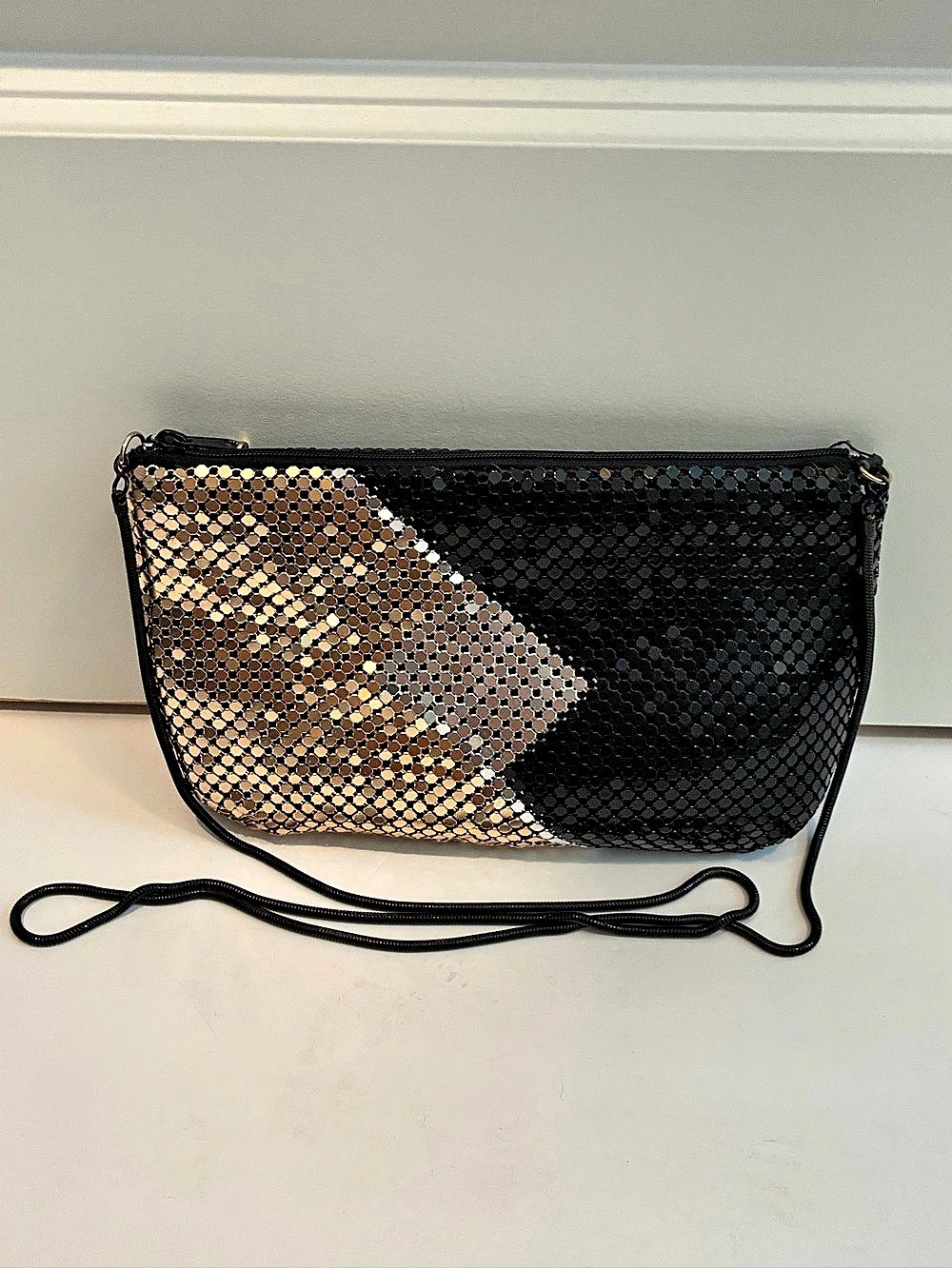 Pacific Express Sequin Color Block Clutch in Black & Gold